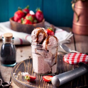 Basil-strawberry ice cream